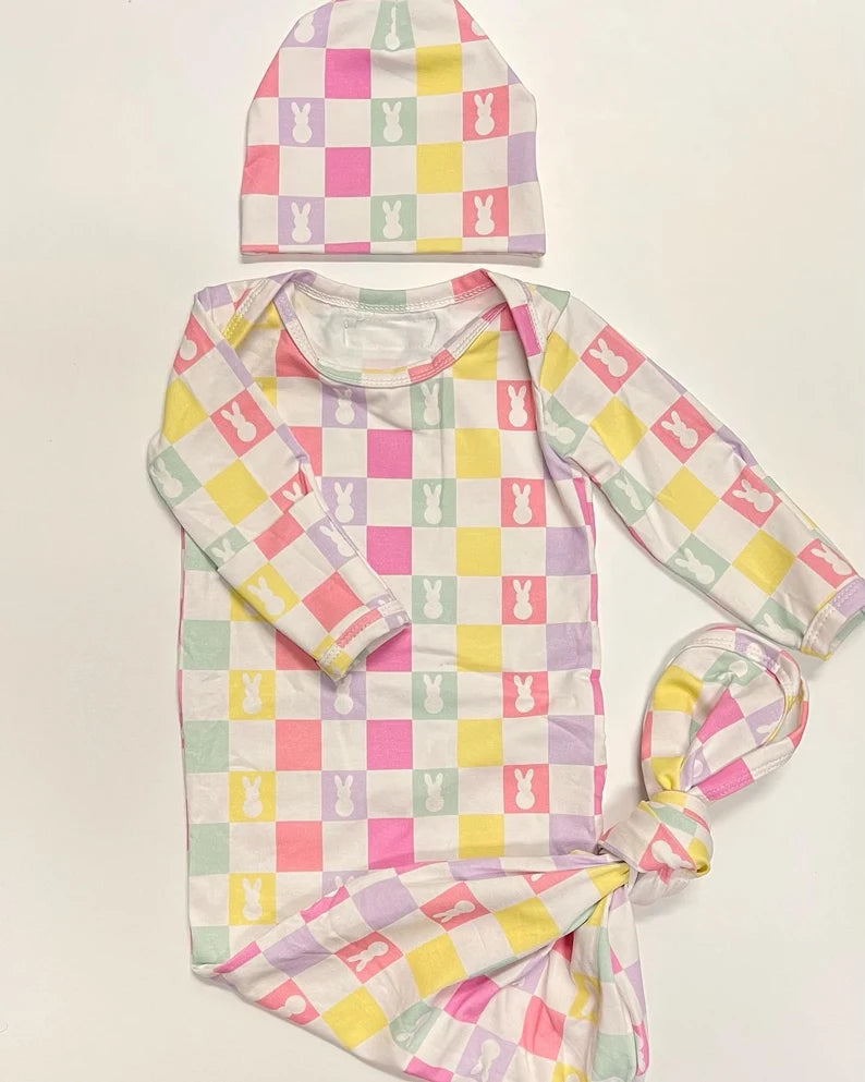 Newborn Sleep Gown Gift Set - Colourful Check Bunny